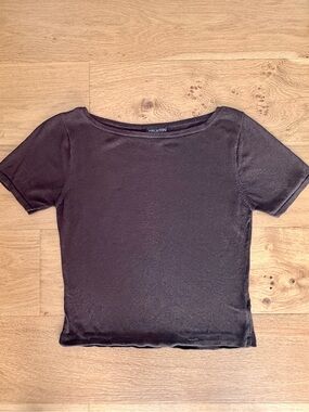 VTG Halston Lifestyle Knit Short Sleeve T-Shirt Top Brown Boat Neck Wm Medium